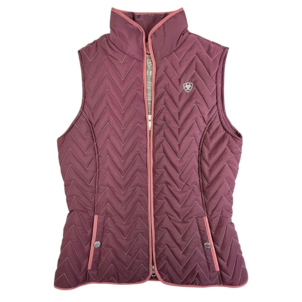 Ariat Ashley AriatTEK Vest Women XS Burgundy Quilted Chevron Equestrian Puffer